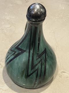 Fulper Pottery ART DECO GEOMETRIC DESIGN SILVER OVERLAY CERAMIC MUSICAL DECANTER - 3534482