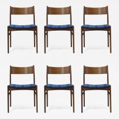 Funder Schmidt and Madsen Funder Schmidt and Madsen Funder Schmidt and Madsen Teak Dining Chairs in Blue Wool Set of 6 - 991226