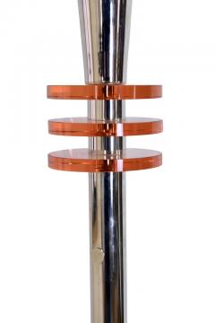Funnel Shaped French 1930s Art Deco Floor Lamp in Chrome with Orange Glass Rings - 2985021