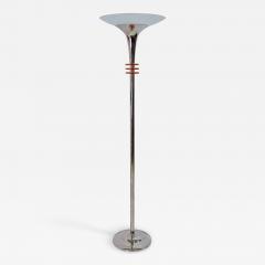 Funnel Shaped French 1930s Art Deco Floor Lamp in Chrome with Orange Glass Rings - 2995667