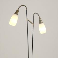 G Holman Two Light Floor Lamp in Brass Black Metal and Opaline Glass 1950s - 4818529