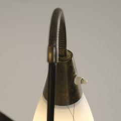 G Holman Two Light Floor Lamp in Brass Black Metal and Opaline Glass 1950s - 4818536