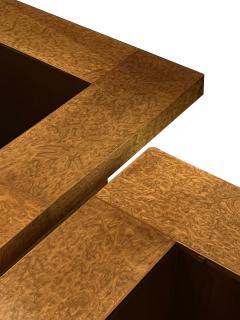 G Plan Pair G Plan 1950s Burl Amboyna Square Coffee Tables with Bronze Glass Inserts - 3948632