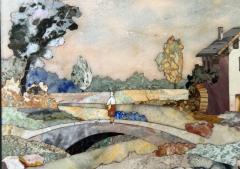 G Ugolini Pietra Dura Old Mill with Figure  - 4796738