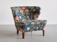 G sta Jonsson G sta Jonsson Lounge Chair in Floral Fabric and Birch Sweden 1940s - 3355737