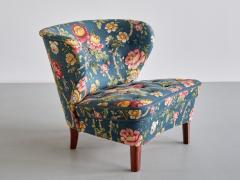 G sta Jonsson G sta Jonsson Lounge Chair in Floral Fabric and Birch Sweden 1940s - 3355741