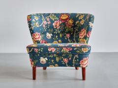 G sta Jonsson G sta Jonsson Lounge Chair in Floral Fabric and Birch Sweden 1940s - 3355748