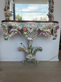 GERMAN PORCELAIN FLOWER ENCRUSTED PORCELAIN MIRROR AND CONSOLE TABLE - 3537726