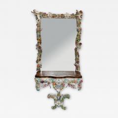GERMAN PORCELAIN FLOWER ENCRUSTED PORCELAIN MIRROR AND CONSOLE TABLE - 3560086