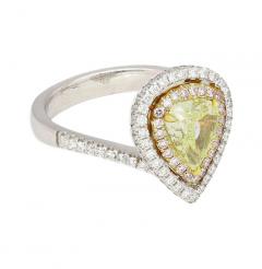 GIA 1 25CT Pear Cut Fancy Green Yellow Diamond 18K Tri Colored Gold Bypass Ring - 3515275