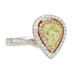 GIA 1 25CT Pear Cut Fancy Green Yellow Diamond 18K Tri Colored Gold Bypass Ring - 3515277