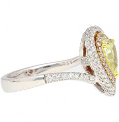 GIA 1 25CT Pear Cut Fancy Green Yellow Diamond 18K Tri Colored Gold Bypass Ring - 3515282
