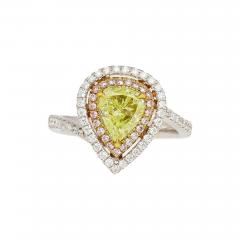 GIA 1 25CT Pear Cut Fancy Green Yellow Diamond 18K Tri Colored Gold Bypass Ring - 3610230