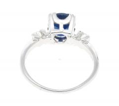 GIA Cert 1 85 Carat Oval Blue Sapphire Diamond 14K White Gold 3 Stone Ring - 3737037