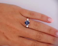 GIA Cert 1 85 Carat Oval Blue Sapphire Diamond 14K White Gold 3 Stone Ring - 3737038