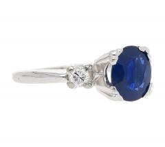 GIA Cert 1 85 Carat Oval Blue Sapphire Diamond 14K White Gold 3 Stone Ring - 3737039