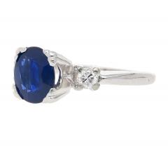 GIA Cert 1 85 Carat Oval Blue Sapphire Diamond 14K White Gold 3 Stone Ring - 3737041