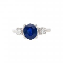 GIA Cert 1 85 Carat Oval Blue Sapphire Diamond 14K White Gold 3 Stone Ring - 3742670