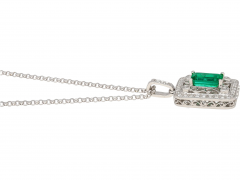 GIA Certified 1 39 Carat Zambian Emerald and Diamond Floral Box Pendant Necklace - 3644370