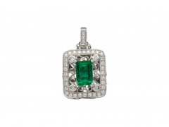 GIA Certified 1 39 Carat Zambian Emerald and Diamond Floral Box Pendant Necklace - 3644371