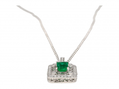 GIA Certified 1 39 Carat Zambian Emerald and Diamond Floral Box Pendant Necklace - 3644391