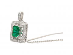 GIA Certified 1 39 Carat Zambian Emerald and Diamond Floral Box Pendant Necklace - 3644394