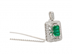 GIA Certified 1 39 Carat Zambian Emerald and Diamond Floral Box Pendant Necklace - 3644395