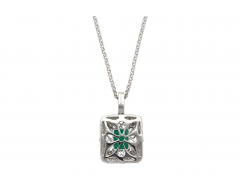 GIA Certified 1 39 Carat Zambian Emerald and Diamond Floral Box Pendant Necklace - 3644401