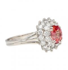 GIA Certified 1 63 Carat Padparadscha Sapphire and Diamond Halo Set Cluster Ring - 3861928