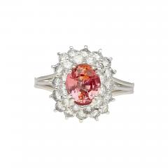 GIA Certified 1 63 Carat Padparadscha Sapphire and Diamond Halo Set Cluster Ring - 3864368