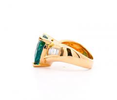 GIA Certified 11 Carat Bluish Green Pear Cut Tourmaline Baguette Diamond Ring - 3512844