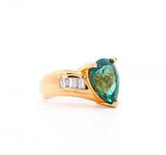 GIA Certified 11 Carat Bluish Green Pear Cut Tourmaline Baguette Diamond Ring - 3512848