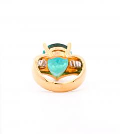 GIA Certified 11 Carat Bluish Green Pear Cut Tourmaline Baguette Diamond Ring - 3512850