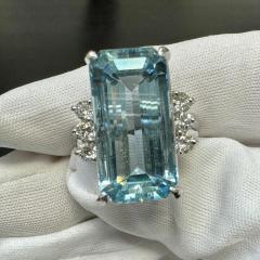 GIA Certified 16 70 Carat Aquamarine and Diamond Vintage Cocktail Ring - 3843165