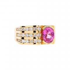 GIA Certified 2 77 Carat Oval Cut Pink Sapphire Square Shape Ring - 3610264