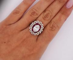 GIA Certified 2 8 Carat Oval Lab Diamond Ruby Halo Floral 18K Ring - 3737122