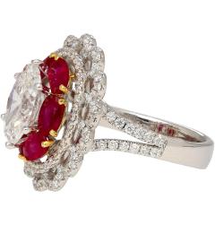 GIA Certified 2 8 Carat Oval Lab Diamond Ruby Halo Floral 18K Ring - 3737133