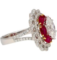 GIA Certified 2 8 Carat Oval Lab Diamond Ruby Halo Floral 18K Ring - 3737136