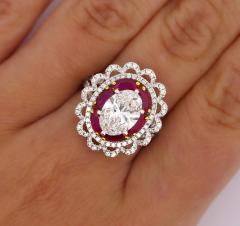 GIA Certified 2 8 Carat Oval Lab Diamond Ruby Halo Floral 18K Ring - 3737162