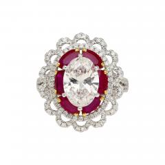 GIA Certified 2 8 Carat Oval Lab Diamond Ruby Halo Floral 18K Ring - 3742685