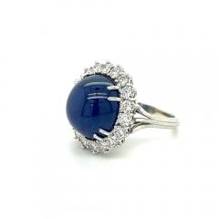 GIA Certified 25 Carat Cabochon Blue Sapphire Diamond Halo Ring in Platinum - 3589646