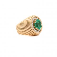 GIA Certified 3 01 Carat Colombian Emerald Diamond 18K Yellow Gold Unisex Ring - 3957729