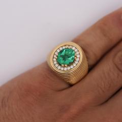 GIA Certified 3 01 Carat Colombian Emerald Diamond 18K Yellow Gold Unisex Ring - 3957730