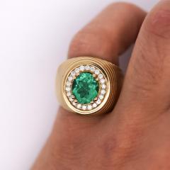 GIA Certified 3 01 Carat Colombian Emerald Diamond 18K Yellow Gold Unisex Ring - 3957731