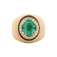 GIA Certified 3 01 Carat Colombian Emerald Diamond 18K Yellow Gold Unisex Ring - 3959173