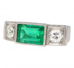 GIA Certified 3 10 Carat No Oil Muzo Colombian Emerald Old Cut Diamond Ring - 3548137