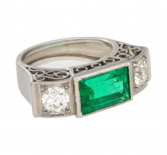 GIA Certified 3 10 Carat No Oil Muzo Colombian Emerald Old Cut Diamond Ring - 3548157