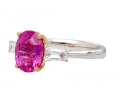 GIA Certified 3 2 Carat No Heat Pink Sapphire Oval and Diamond 3 Stone Ring - 3772439