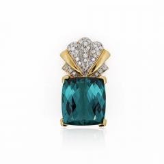 GIA Certified 35 Carat Indicolite Tourmaline Diamond 18K Gold Pendant - 3991405