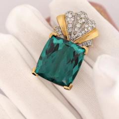 GIA Certified 35 Carat Indicolite Tourmaline Diamond 18K Gold Pendant - 3991406